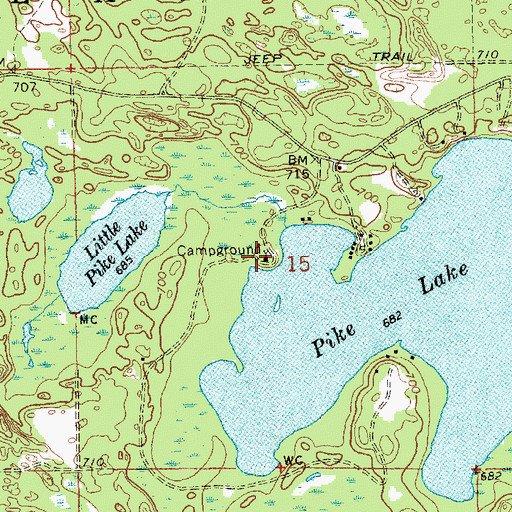 Topographic Map of Pike Lake State Forest Campground, MI