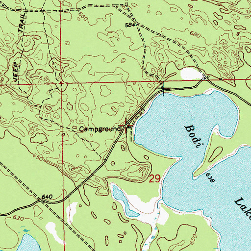 Topographic Map of Bodi Lake State Forest Campground, MI