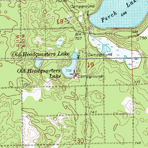 Topographic Map of Headquarters Lake State Forest Campground, MI