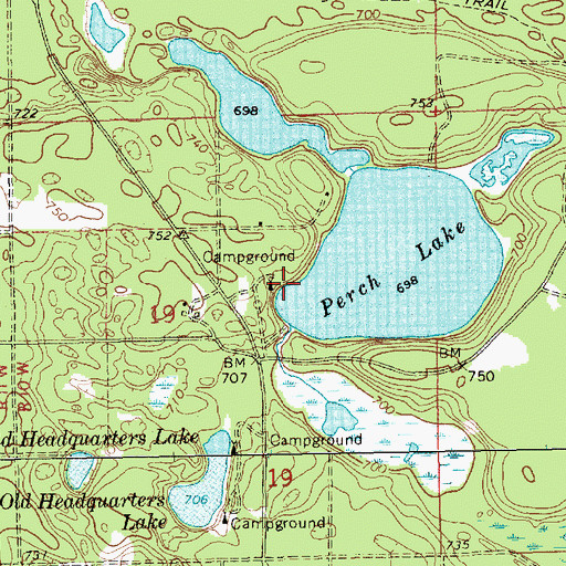 Topographic Map of Perch Lake State Forest and Campground, MI