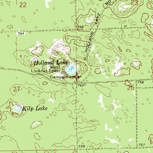 Topographic Map of Holland Lake State Forest Campground, MI