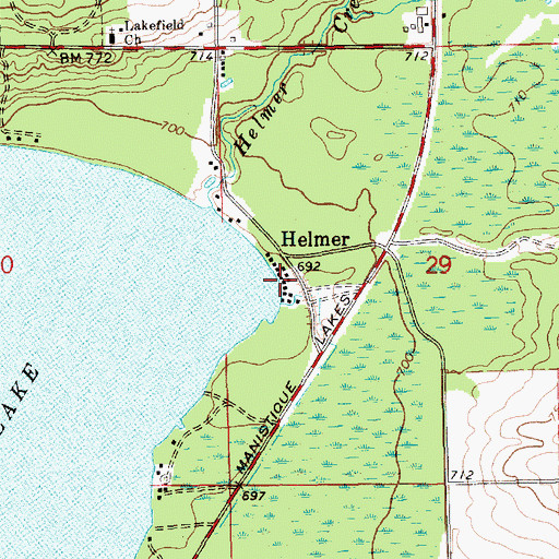 Topographic Map of Helmer Post Office (historical), MI