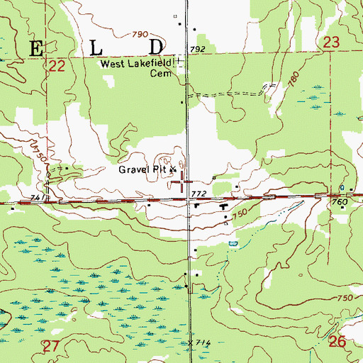 Topographic Map of Lakefield Baptist Church, MI
