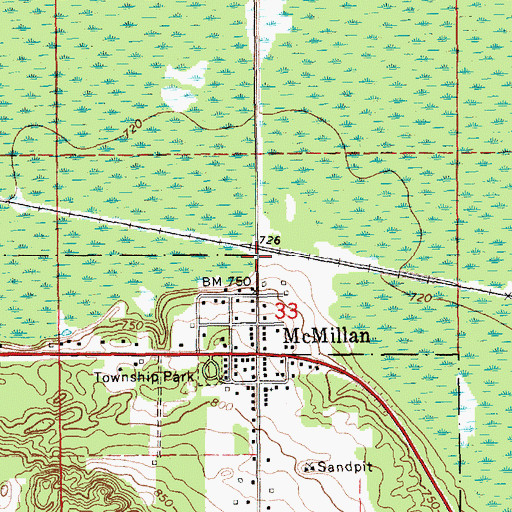 Topographic Map of McMillan Station, MI