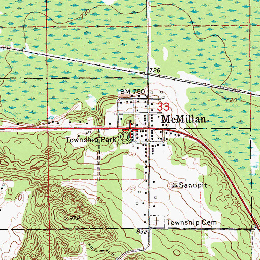 Topographic Map of McMillan Post Office, MI
