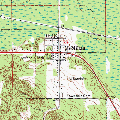 Topographic Map of McMillan United Methodist Church, MI