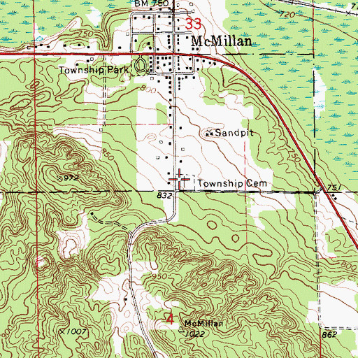 Topographic Map of Columbus Township Cemetery, MI