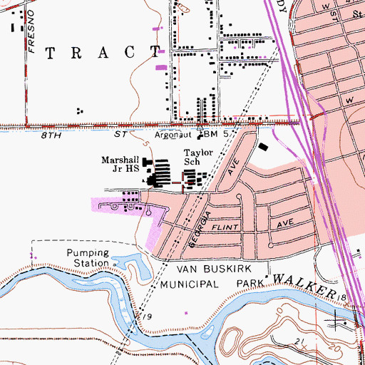 Topographic Map of Taylor Skills Elementary School, CA