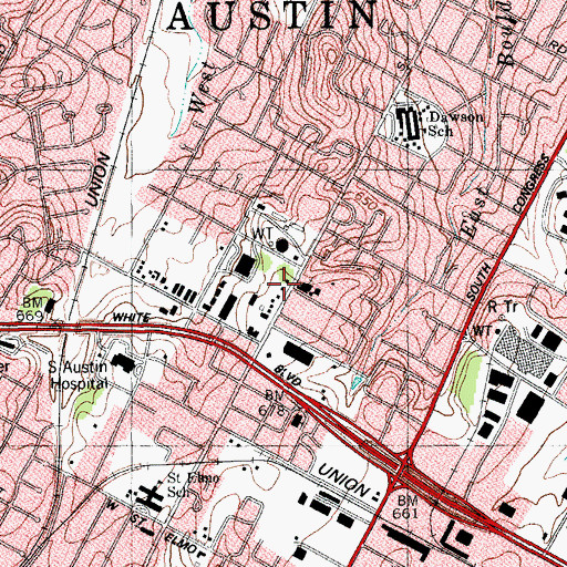 Topographic Map of Oak Meadow Baptist Church, TX