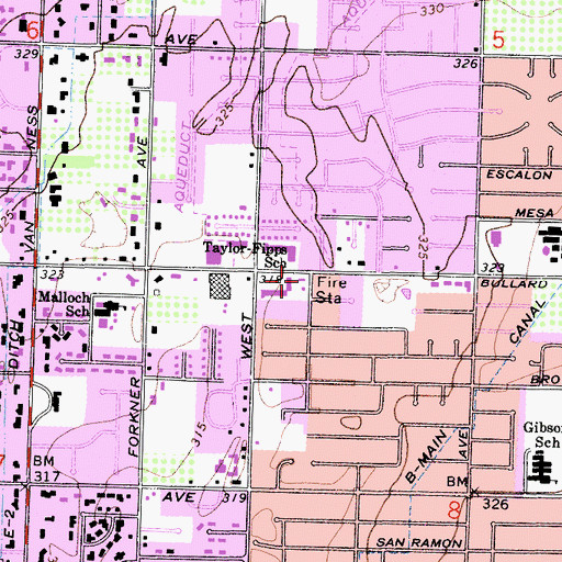 Topographic Map of Taylor-Fipps School, CA