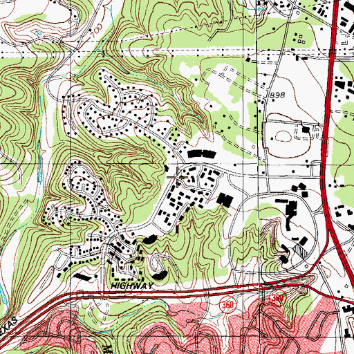 Topographic Map of Triumphant Love Lutheran Church, TX