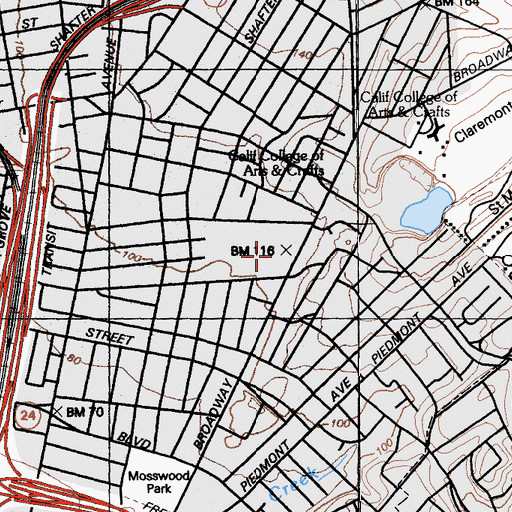 Topographic Map of Oakland Technical High School, CA