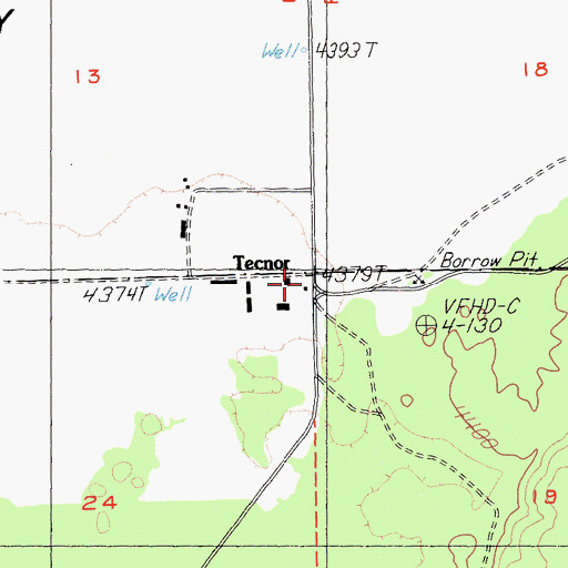 Topographic Map of Tecnor, CA
