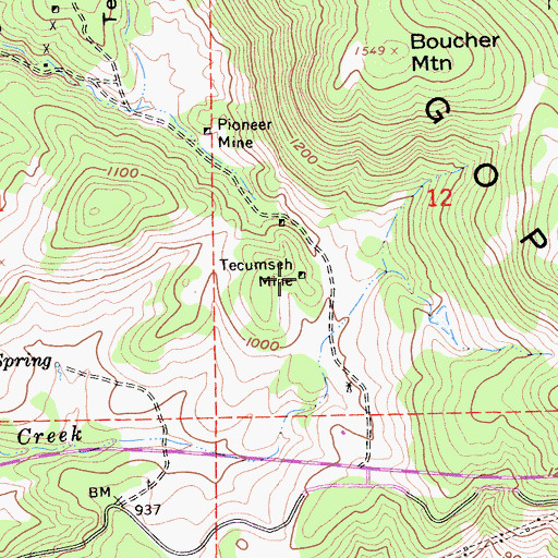 Topographic Map of Tecumseh Mine, CA