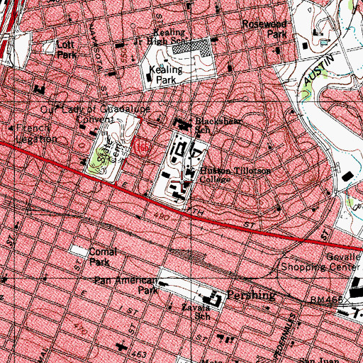 Topographic Map of Downs Jones Library, TX
