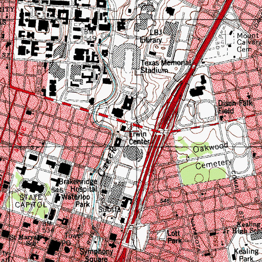 Topographic Map of John W Hargis Hall, TX
