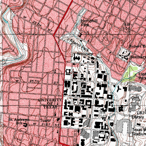 Topographic Map of Kinsolving Dormitory, TX