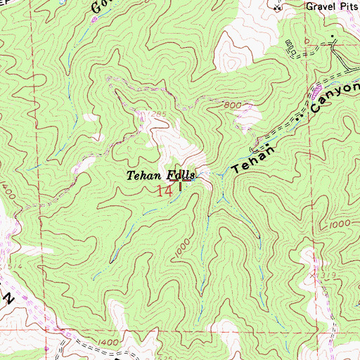 Topographic Map of Tehan Falls, CA