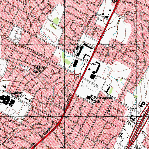 Topographic Map of Little Walnut Creek Branch Austin City Library, TX