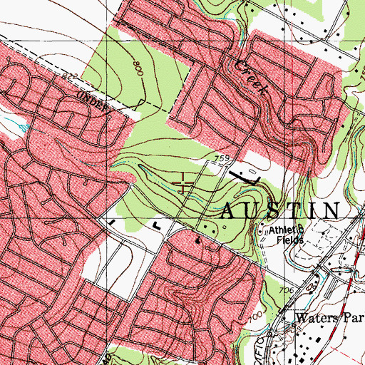 Topographic Map of Milwood Branch Austin City Library, TX