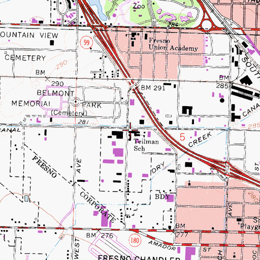 Topographic Map of Teilman School, CA