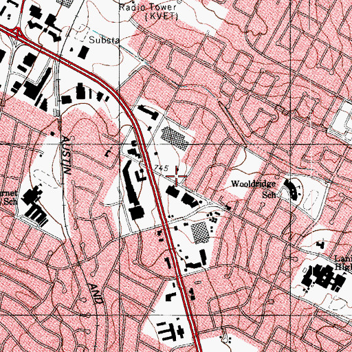 Topographic Map of Austin Brethren Church, TX