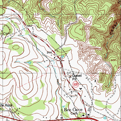 Topographic Map of Central Texas Missions, TX