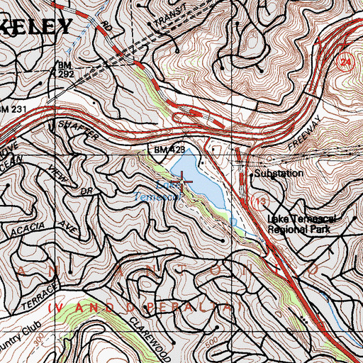 Topographic Map of Lake Temescal, CA