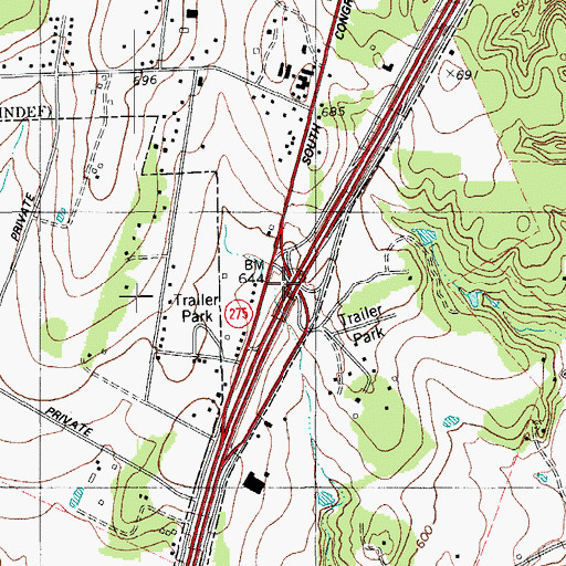 Topographic Map of Interchange 227, TX