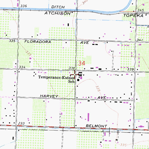 Topographic Map of Temperance - Kutner Elementary School, CA