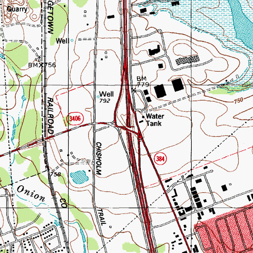 Topographic Map of Interchange 254, TX