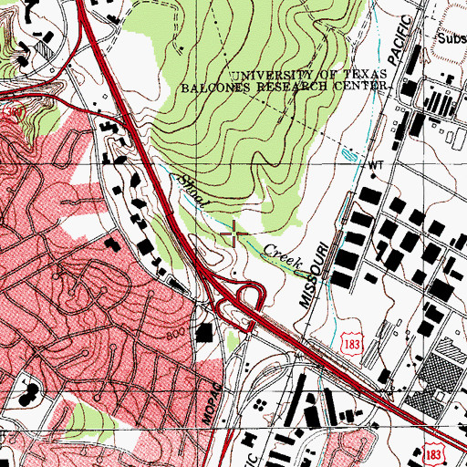 Topographic Map of Arboretum Crossing Shopping Center, TX