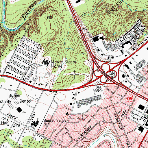 Topographic Map of Barton Ridge Plaza Shopping Center, TX
