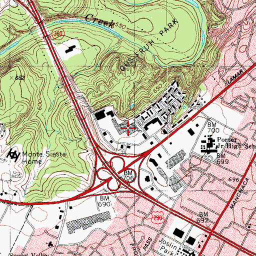 Topographic Map of Brodie Oaks Shopping Center, TX