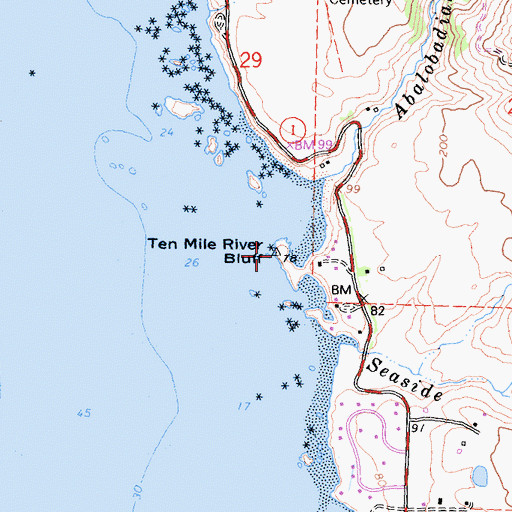 Topographic Map of Ten Mile River Bluff, CA