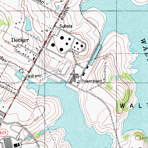 Topographic Map of Decker Creek Power Plant, TX