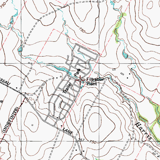 Topographic Map of Dessau Fountains Estates Water Treatment Facility, TX