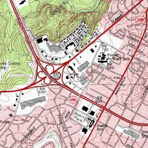 Topographic Map of Lake Hills Plaza Shopping Center, TX