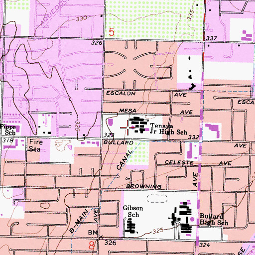Topographic Map of Tenaya Middle School, CA