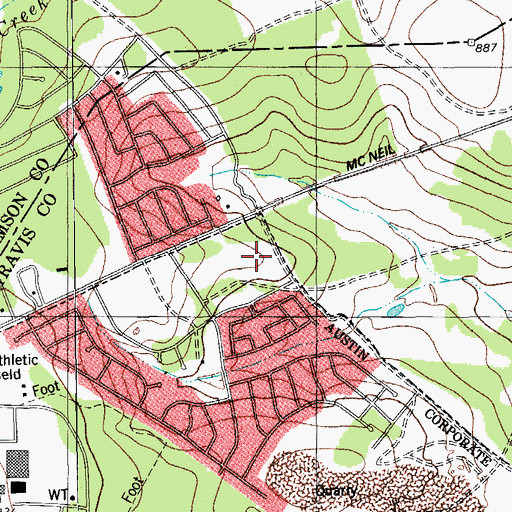 Topographic Map of McNeil Crossing Shopping Center, TX