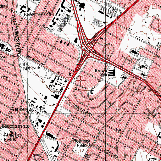 Topographic Map of North Village Shopping Center, TX