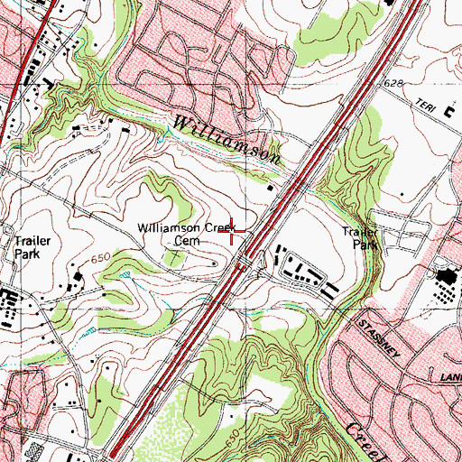 Topographic Map of Stassney Heights Shopping Center, TX