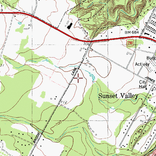 Topographic Map of Sunset Valley Village Shopping Center, TX