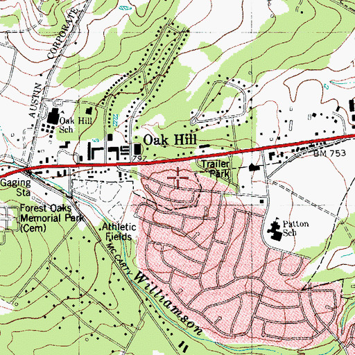 Topographic Map of Oak Hill Post Office, TX