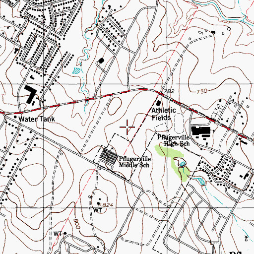 Topographic Map of Pflugerville Post Office, TX