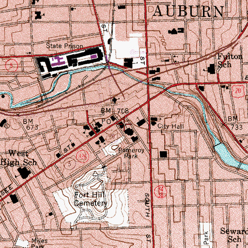 Topographic Map of Cayuga County Court House, NY