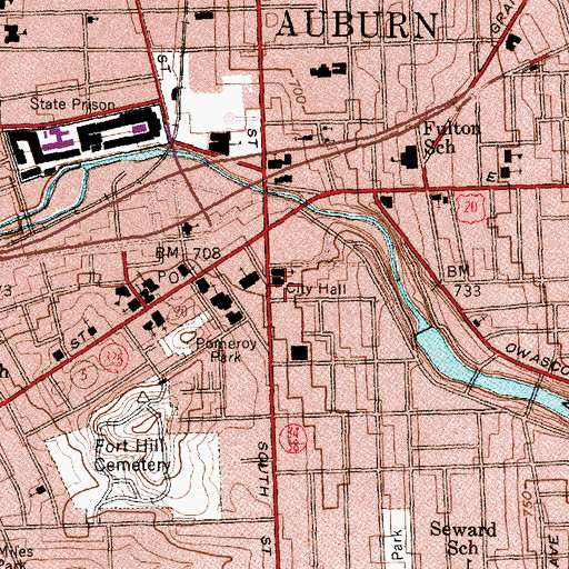 Topographic Map of Auburn Memorial City Hall, NY