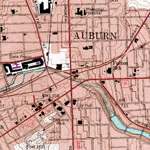 Topographic Map of Auburn Police Station, NY