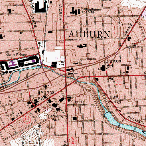Topographic Map of Auburn Fire Department, NY