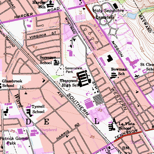 Topographic Map of Tennyson High School, CA